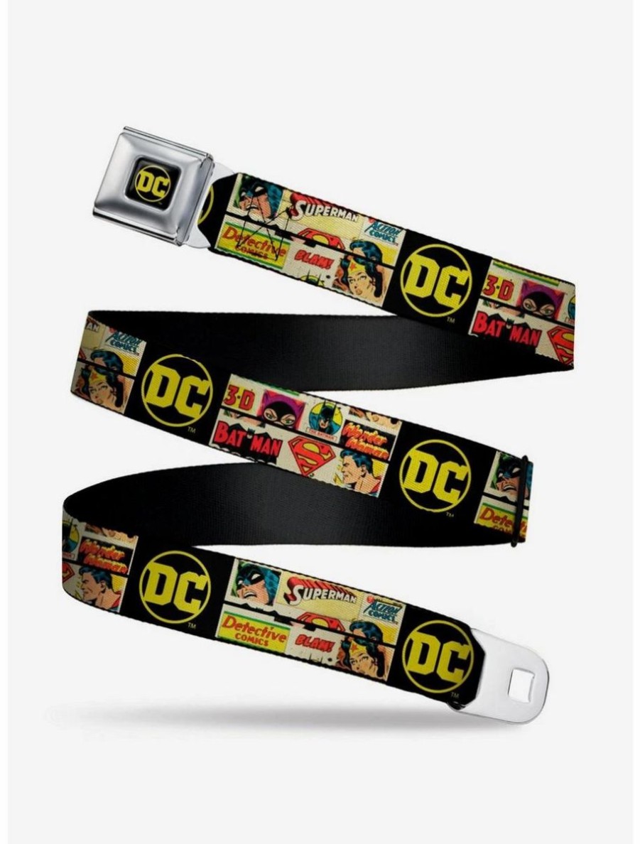 Accessories * | Boxlunch Dc Comics Vintage Superhero Logos Youth Seatbelt Belt