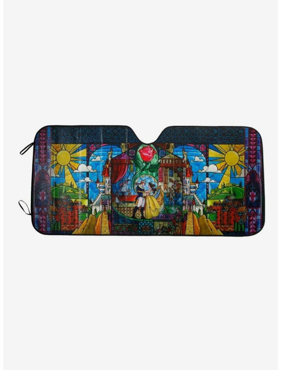 Auto * | Disney Beauty And The Beast Stained Glass Mural Accordion Sunshade Boxlunch Exclusive