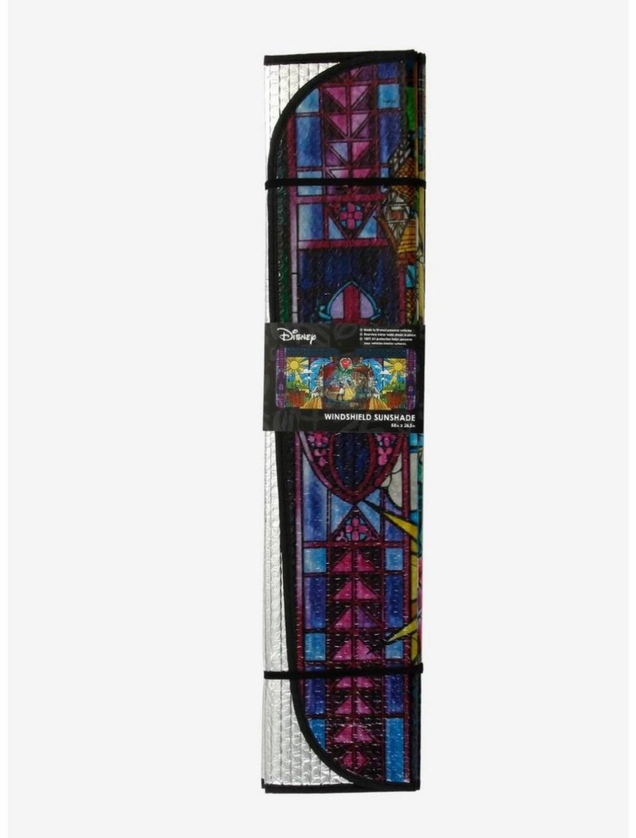 Auto * | Disney Beauty And The Beast Stained Glass Mural Accordion Sunshade Boxlunch Exclusive